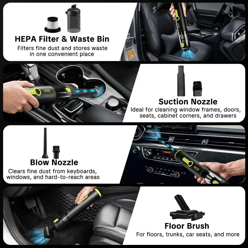 Car Vacuum Portable Cordless, 20000Pa 2 in 1 Vacuum Cleaner&Air Duster, 100W Brushless Motor Handheld Vacuum Cordless with 6000mAh Battery, Multi-Nozzles for Car, Home, Office, Pet toolupgrade