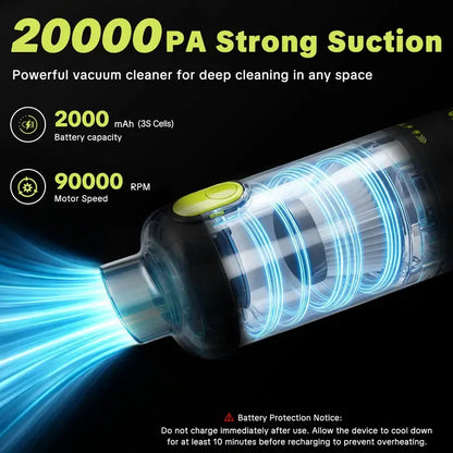 Car Vacuum Portable Cordless, 20000Pa 2 in 1 Vacuum Cleaner&Air Duster, 100W Brushless Motor Handheld Vacuum Cordless with 6000mAh Battery, Multi-Nozzles for Car, Home, Office, Pet toolupgrade